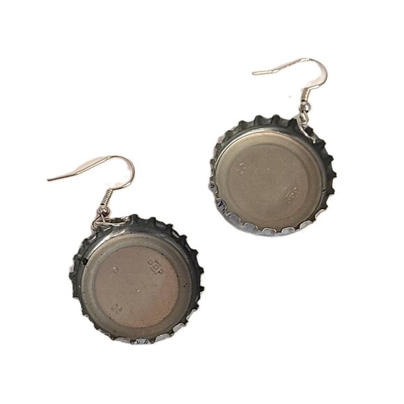 Silver Tone Michelob Ultra Silver Bottle Top Boho Drop Dangle Hook Earrings - Picture 3 of 6
